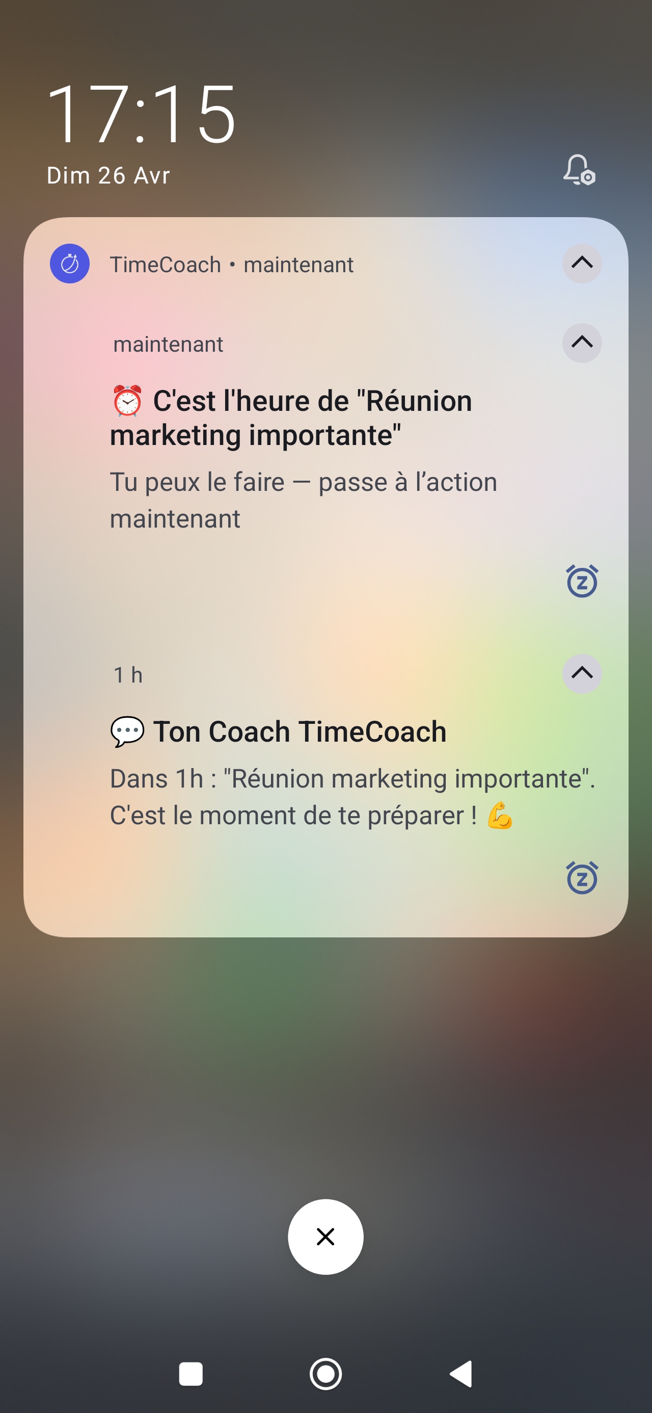Lock screen avec notification TimeCoach