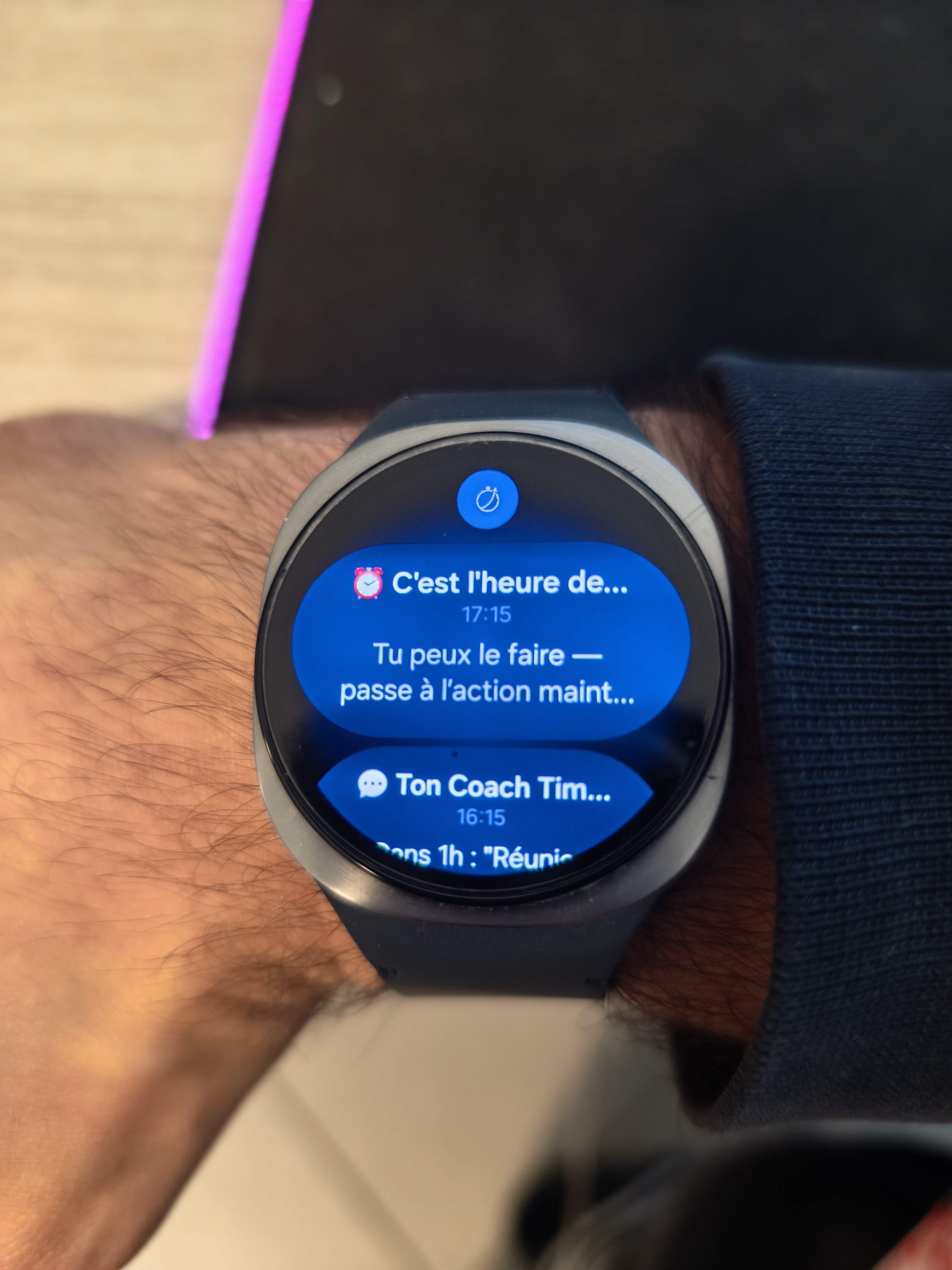 Notification TimeCoach sur smartwatch
